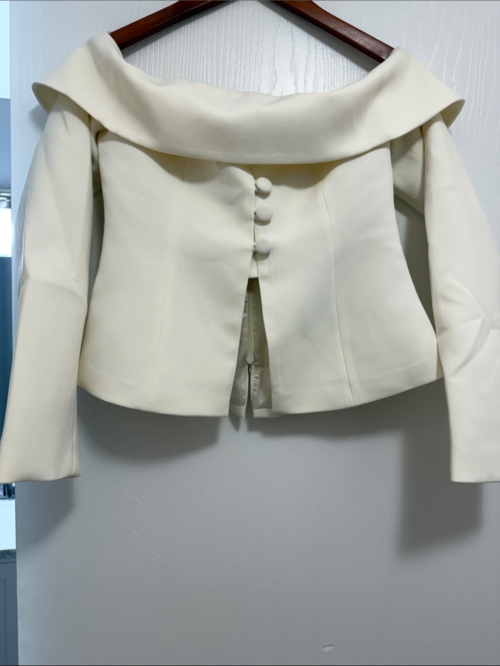 Meshki Cream Off-Shoulder Structured Blazer